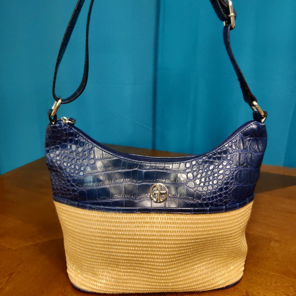 Giani Bernini Straw Crocodile Shoulder Bag